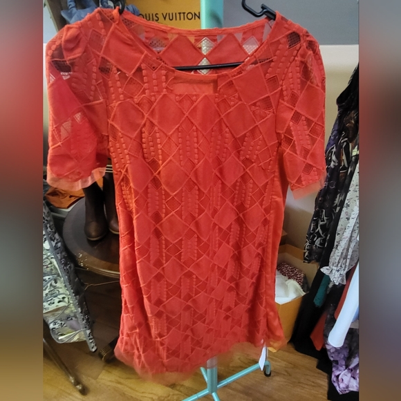 Embroidered Patch-work Dress- Burnt orange - Picture 1 of 7